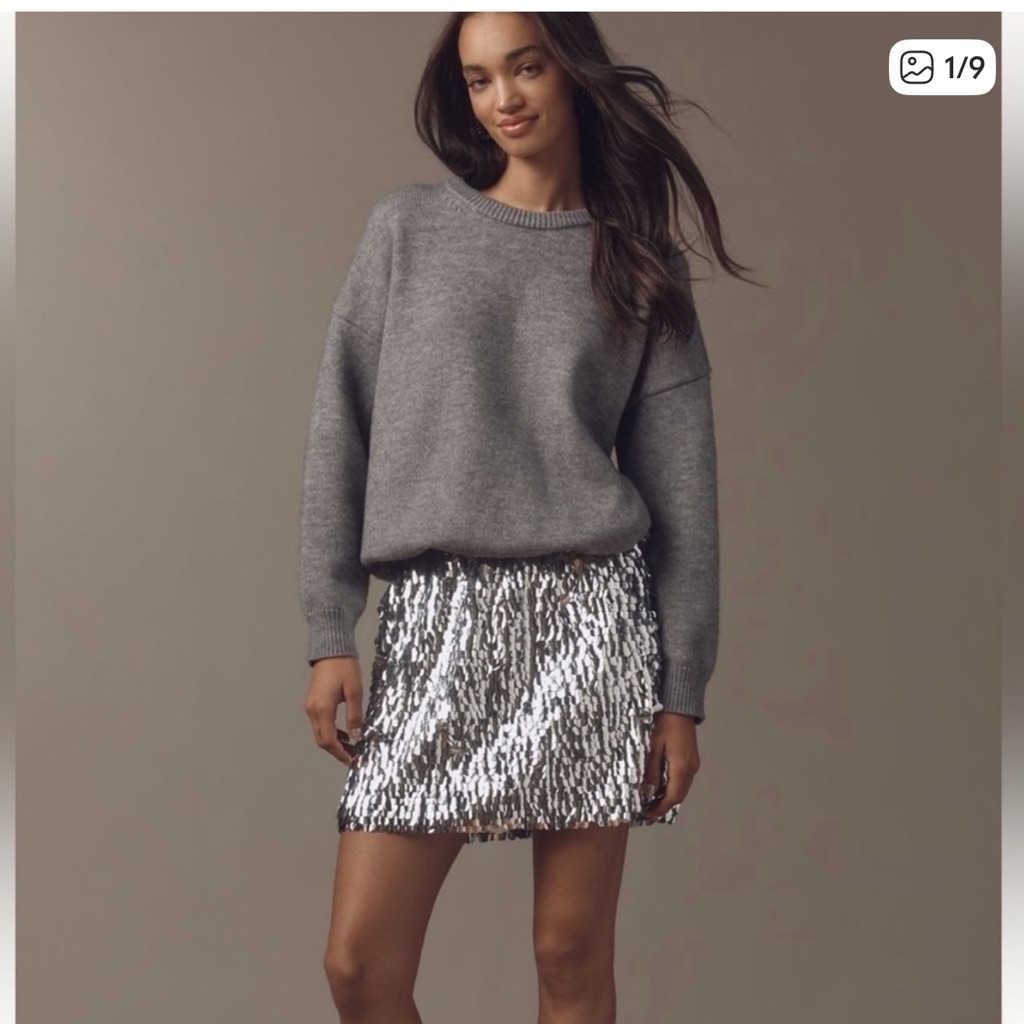 Anthropologie Mare Mare Silver Sequin Mini Skirt Shimmering Evening Mini